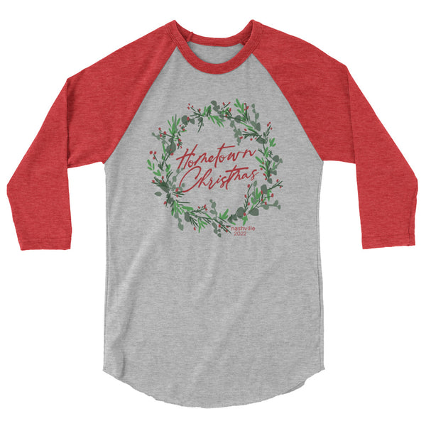 Nashville Hometown Christmas Wreath 3/4 Sleeve Raglan Shirt