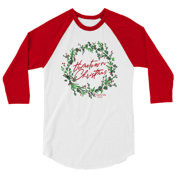 Nashville Hometown Christmas Wreath 3/4 Sleeve Raglan Shirt